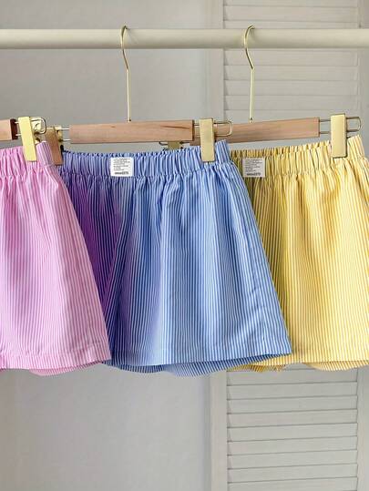 Bộ 3 món quần dài kẻ sọc cổ điển dành cho nữ, quần short, quần mặc nhà thoải mái, thích hợp cho mùa xuân/hè.