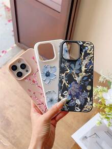 3 件装液态硅胶 TPU 手机壳，花卉图案（1 个粉色梅花图案，1 个黑色蓝花印花，1 个白色蓝花图案），兼容 11/11 Pro Max/12/12 Pro/12 Pro Max/13/13 Pro/13 Pro Max/14/14 Pro/14 Pro Max/14 Plus/15/15 Pro/15 Pro Max/15 Plus/16/16 Pro/16 Pro Max/16 Plus/17/17 Pro/17 Pro Max - 彩色 - 查看 2