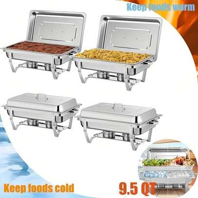 Chafing Stainless Steel Food Warmer Chafing Dish Buffet Set Set Silver - Includes Heat-Insulating Lid, Water Pan, Food Pan, Frame, Fuel Holder, For Restaurant Catering Parties Weddings