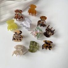 2 件/套迷你醋酸纤维发爪夹圆形几何发爪简约可爱甜美发夹侧夹女士发饰，多巴胺发夹发卡发夹发圈发夹适合秋冬假日装扮 - 多色 - 查看 2