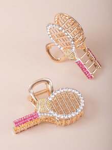 1 Piece Women's Unique Design Pencil Tennis Racket, Rhinestone-Embellished, Fashionable Cute Cartoon Half-Up Hair Claw Clip Hair Accessory Hairpin - Multicolor - View 7