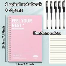 6 buah/Set, Termasuk 1 Buku Catatan dengan Warna Acak + 5 Pulpen, Buku Catatan Sampul Keras Minimalis Pastel A5, Halaman Sobek dengan Garis Horizontal/Vertikal, Perlengkapan Kantor & Belajar yang Tahan Lama, Hadiah Natal yang Sempurna, Buku Catatan yang Lucu - MultiWarna - View 6
