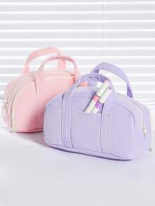 1pc Solid Color Simple Multifunctional Plush Portable Pencil Bag, Large Capacity Pencil Case, Unique, Dirt-Resistant, Storage Bag For Primary School Students,Teenagers And Girls - Multicolor - View 4