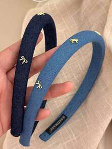 1-2个装 女孩蓝色牛仔蝴蝶结发箍，复古牛仔发圈，带衬垫泡沫日常发饰 - 彩色 - 查看 10