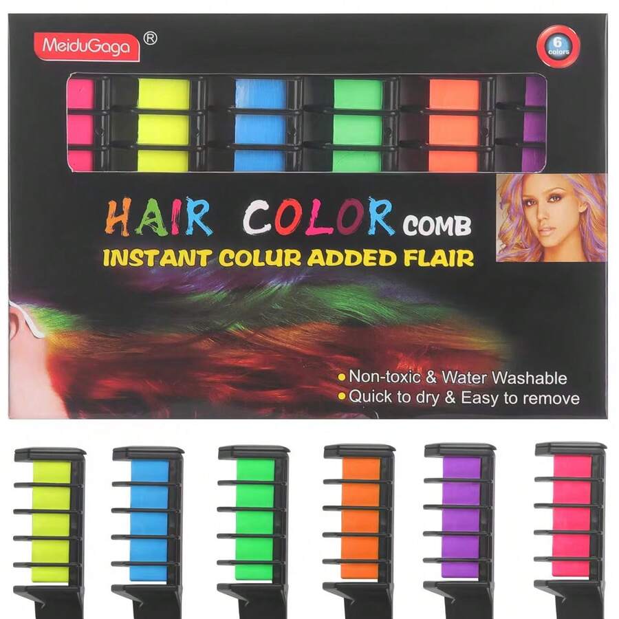 6 Color Hair Chalk Comb Set Temporary Hair Dye For Kids Girls & Adults Washable Fun Color For Parties Halloween Cosplay Birthdays Water Washable