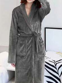1pc Rob Pitt Style Women's Bathrobe, Ba Women's Long Robe Multi Style Home Light Luxury Water Absorbing Robe Collection/Rob Pitt Design Sense Women's Long Robe High Beauty Women's Bathrobe Home Loose Robe - Multicolor - View 3