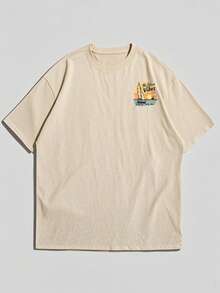 Kaos Lengan Pendek Pria Bergaya Retro Bahari, Nyaman & Bernapas, Cocok untuk Musim Panas, Tren Fesyen Terkini - Aprikot - View 5
