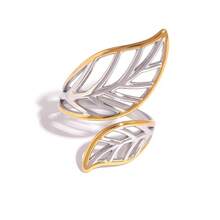 Frminee 3 piezas/1 pieza Anillos de acero inoxidable dorado con patrón floral y de hojas elegante y grueso, conjunto de anillos apilables, anillos de flores, anillos de nudillos para mujeres, joyería gruesa - Color mezclado oro y plata - Ver 9