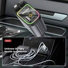 5-In-1 120W Retractable Car Charger | Dual PD Ports & Retractable Cables | 7-Color Ambient Light & Red Starry Sky Projector | Compatible With Apple & Android - one-size - View 11