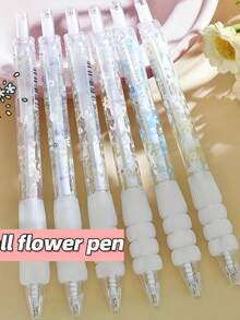A Box Of 6 Retractable Gel Pens With Exquisite Floral Patterns, Transparent Casing, And Replaceable Refills. Suitable For School , First Day Of School - Multicolor - View 6