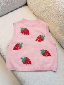Women's Casual Elegant Sweet Strawberry Print Round Neck Sleeveless Knit Cropped Top/Tank, Summer Blouse, Summer Clothing, Women's Party Top/Tank, Women's Beach Outfit, Women's Outdoor Top, Elegant Party Top/Tank, Women's Holiday Outfit, Women's Leisure Top - Pink - View 2