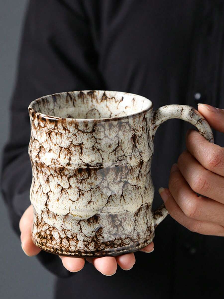 1pc 500ml Creative Crackle Glaze Large Capacity Hanging Ear Coffee Mug, High Temperature Ceramic Mug, Ceramic Cup, Hanging Ear Coffee Mug, Beer Mug, Breakfast Milk Cup, Large Capacity Crackle Glaze Water Cup, Ceramic Mug, Creative Coffee Cup, Ceramic Cup, Crackle Glaze Cup - Multicolor - View 1