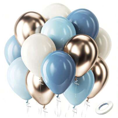 Dusty Blue & Champagne Gold Balloon Set, 10Inch/25.4 Cm Grey Blue, Champagne Gold Helium Latex Balloons For Bridal Shower, Gender Reveal, Wedding, Engagement, Birthday Party Decor