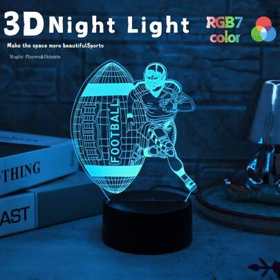 1个3D橄榄球夜灯 - USB供电，橄榄球造型，非常适合游戏室或卧室装饰，是足球迷的理想礼物，游戏室照明 | 现代游戏室装饰 | 创意LED灯，桌面装饰