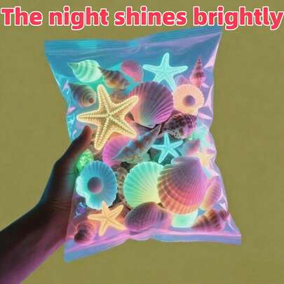 1 Set Glow-In-The-Dark Seashell & Starfish Decor, Ocean Theme DIY Craft, Suitable For Home & Aquarium Decoration, Beach Party Gifts