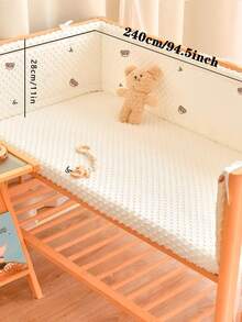 1pc Baby Crib Integrated Soft Bumper Guard, Infant Bed Rail Cushion, Newborn Cartoon Embroidery Crash Pad, Children Anti-Collision Fence - Leaf Bear - View 10