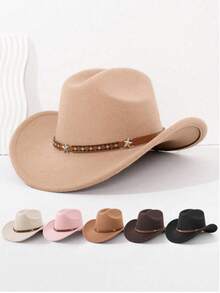 1顶返校牛仔帽，男女通用柔软羊毛毡西部帽，皮带扣牛仔帽，适合圣诞节、万圣节、节日派对、日常休闲等场合。 - 款式1 - 查看 2