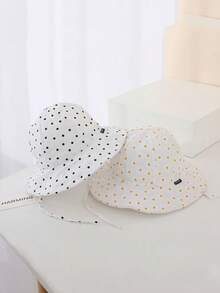 1pc Baby Kids Wide Brim Sun Protection Bucket Cap, Polka Dot Bucket Hat With Chin Strap For Summer Outdoor Beach Vacation & Travel - Polka Dot Fisherman's Hat - View 5
