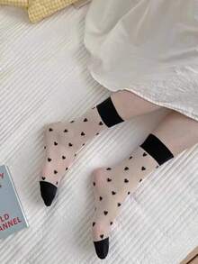 4双装玻璃丝黑色半透明花卉、爱心、蝴蝶结、波点经典百搭春夏时尚长筒袜 - 彩色 - 查看 3