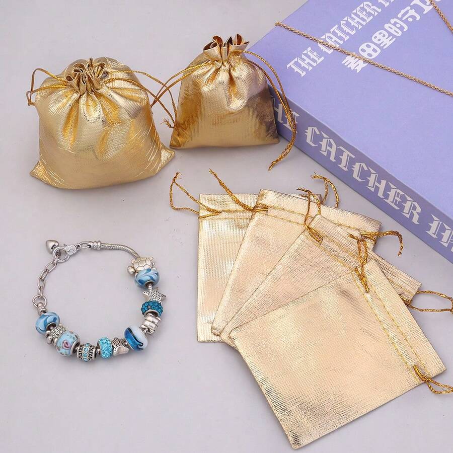 5/10 chiếc túi dây rút màu vàng, túi đựng trang sức, túi quà tặng, túi bảo quản trang sức, túi đựng đồ ăn nhẹ nhỏ dùng làm quà tặng trong tiệc cưới, tiệc lễ hội.