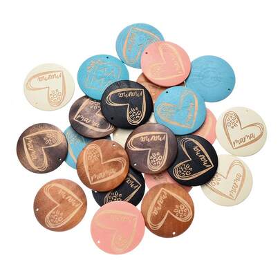 5/10颗天然大圆木珠吊坠，可爱4厘米，母亲节饰品DIY，可刻“妈妈”字样，可制作家庭吊坠，时尚饰品DIY耳环配件