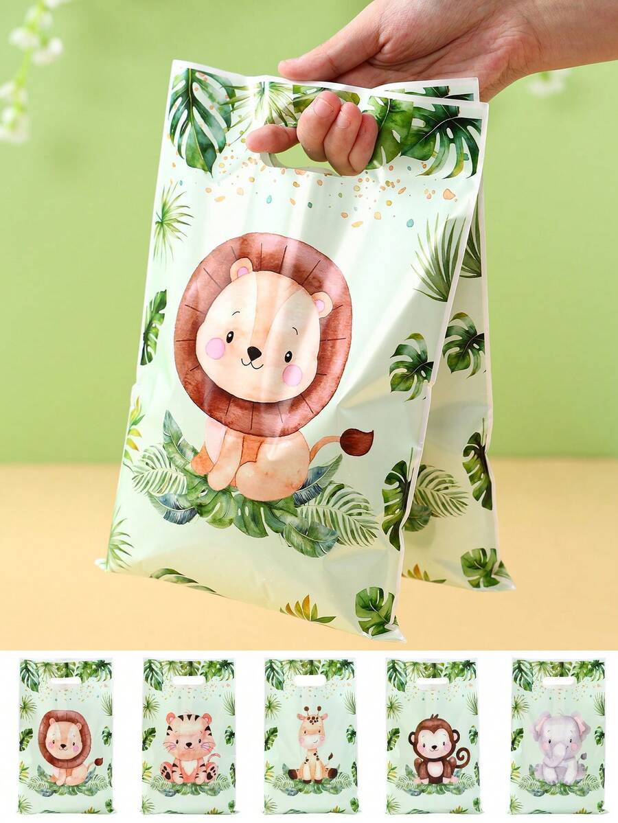 50 túi quà chủ đề động vật rừng, với các họa tiết sư tử, hổ, khỉ, hươu cao cổ, voi, trang trí tiệc chủ đề động vật rừng, trang trí tiệc sinh nhật chủ đề phiêu lưu trong rừng, túi quà, túi xách, túi đựng đồ, tiệc sinh nhật lần thứ nhất, tiệc tiết lộ giới tính, túi đựng đồ, túi mua sắm, túi quà tặng, đồ dùng cho tiệc ngày lễ