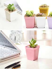 10pcs Plastic Flower Pots With Trays, Suitable For Planting Succulents And Flowers, Decor For Garden, Indoor, Office, Balcony, Random Colors - One Size Fits All - View 3