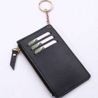 Zipper Card Holder With Keychain, Suitable As Gift For Boyfriend