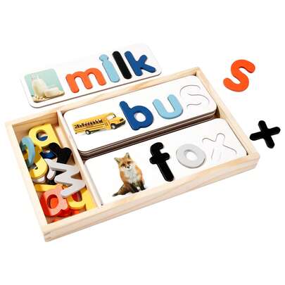 1 Set de Tablero de Juego de Palabras de Madera Redondeada, Juguetes Educativos Divertidos y Esclarecedores de Alfabeto y Números en Inglés, Juguetes para el Desarrollo Cognitivo y Reconocimiento de Palabras, Adecuado para el Aula de Jardín de Infantes