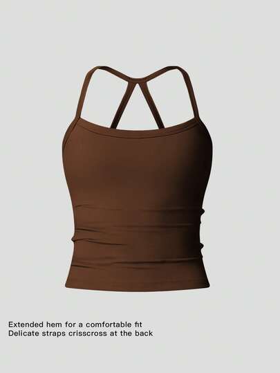  MFVIM Women's Nude Feeling Racerback Sports Tank Top, Criss-Cross Back Design Breathable Comfortable Casual Activewear, Suitable For Outdoor Running, Cycling, Pilates, Yoga, Gym Workout, Versatile Sports Bra