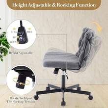 Silla de oficina sin brazos con diseño trasero Criss-Cross, ajustable en altura con ruedas giratorias de 360 °, silla gris cómoda para la oficina en casa - gris - Ver 6