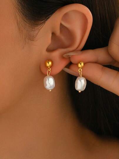1 Pair Minimalist Elegant Big Pearl Earrings, Flattering For Round Face, Versatile Sweet French Style Earrings For Women