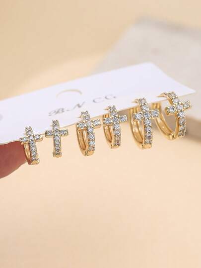 1 Set Classic Zirconia Inlaid Cross Earrings, Featuring Elegant European And American Luxury Charm, Suitable As Daily Wear Or Special Occasion Gift For Women
