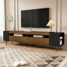Moderner TV-Schrank, Schwarz Und Holzoptik – Length 180 Cm - Black, Wood - View 2