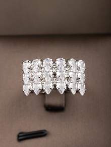 Bộ trang sức cao cấp đính đá Cubic Zirconia sang trọng, gồm 1 đôi bông tai, 1 dây chuyền, 1 vòng tay, 1 nhẫn, thích hợp cho đám cưới và tiệc tùng, không kèm hộp quà. - Bạc - Xem 4