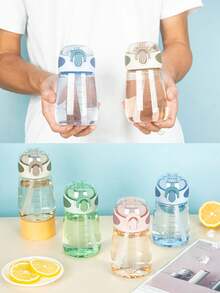 Tasse ronde étanche sans PVC, petite, avec anse. Tasse à paille d'été, récipient en plastique portable, tasse à bubble tea mignonne. Convient pour l'extérieur, les voyages, la randonnée, le camping, l'école, le travail, la maison. Unisexe, cadeau parfait - Multicolore - Voir 2