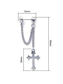 1 Đôi bông tai mặt dây chuyền hình thánh giá bằng thép không gỉ 316L dành cho nam, thiết kế mặt trước và mặt sau, kiểu dáng punk, không gây dị ứng. - Bạc - Xem 4