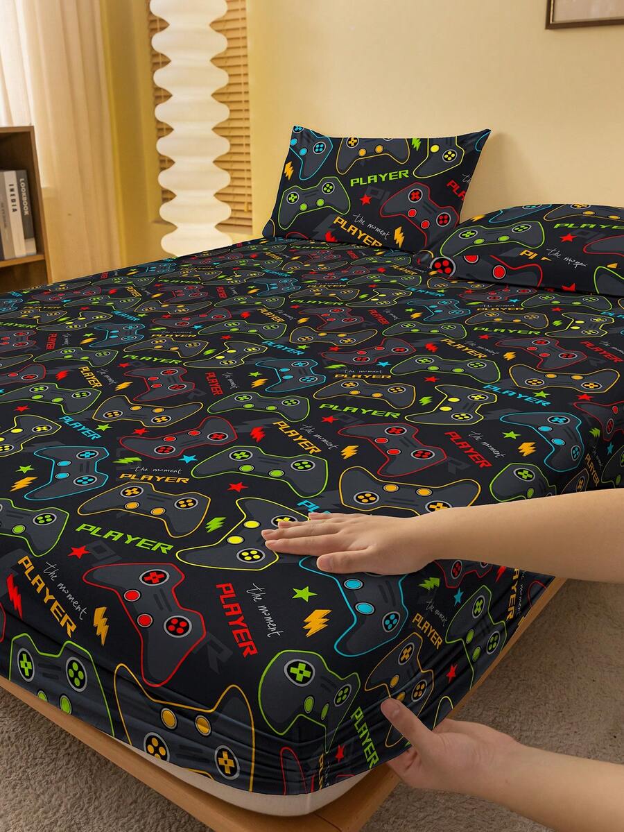 2/3 Pcs Printed Fitted Sheet Set, Bedding, Bed Sheet Set, Halloween Decor, Fall Decor, Soft And Comfortable Bedding, Room Decor, Christmas Decoration, Skin-Friendly Bed Cover Set For All Season, Halloween Gift, Mattress Protector For Bedroom, Fits For Twin Full King Queen Size Bed, 1 Fitted Sheet And 2 Pillowcases, Machine Washable - 手把 - 查看 1