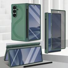 商务内置笔手机壳，兼容三星 Galaxy Fold7、Fold6、Fold5、Fold4、Fold 7/6/5/4，仿皮全包保护套 - 綠色 - 查看 10