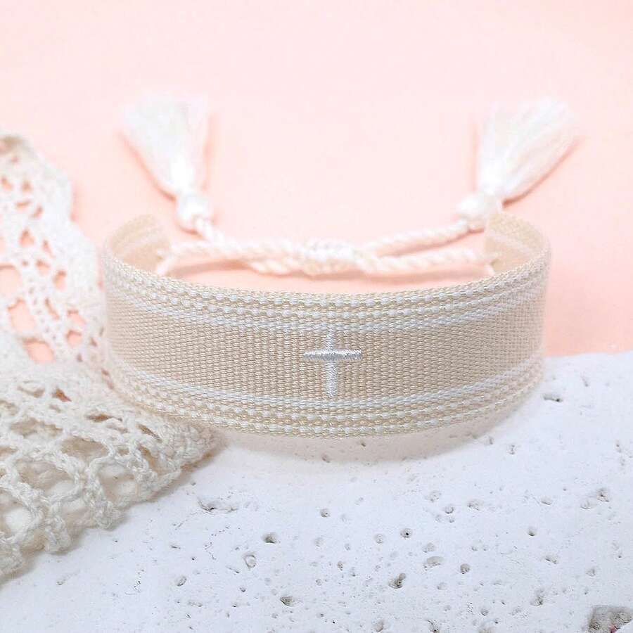 1pc Embroidered Cross Creative Woven Bracelet - Apricot - View 1