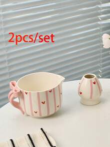 1件/2件/4件/5件套新款蝴蝶结爱心条纹抹茶套装，创意蝴蝶结手柄，经典条纹系列，高品质抹茶工具套装，包含抹茶碗、打蛋器、竹勺、筛子，适合抹茶爱好者和初学者，母亲节、长辈、情人节的绝佳礼物 - 彩色 - 查看 16