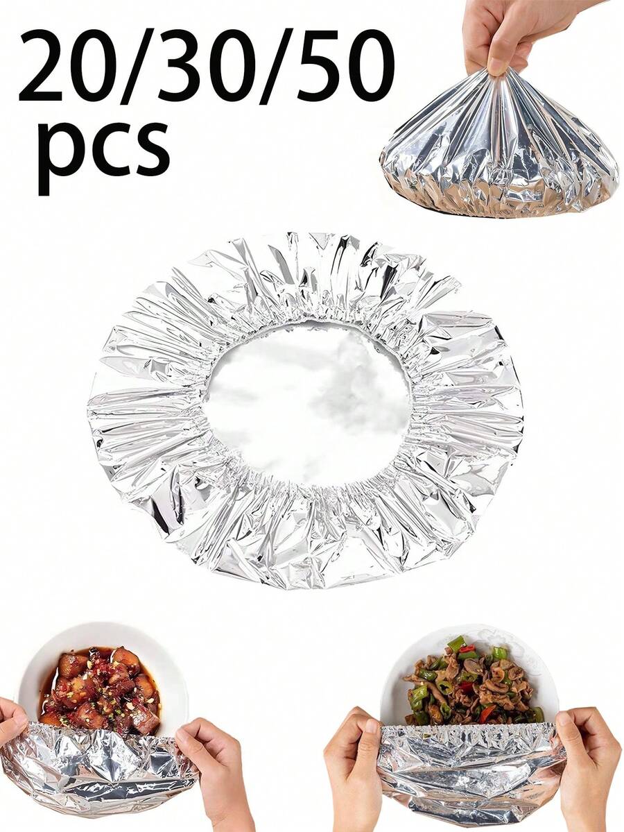 10/20片装隔热铝箔盖，可重复使用的铝箔食品盖，露营保温食品盖，可拉伸厨房保鲜隔热膜，适用于厨房和餐桌、野餐、碗碟、容器、露营和家庭使用 - 查看 1