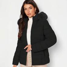 Shendy Vendy Chamarra Para Mujer Poliéster Cálido Con Cuello Tipo Piel - NEGRO 2 - Ver 5