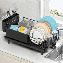 Dish Drainer Rack, Stainless Steel Dish Rack, Draining Board Rack With Anti-Rust Frame, Optional 2 Direction Spout Sink Drain Board Design, Removable Large Utensil Holder For Kitchen, Grey - Black - View 12