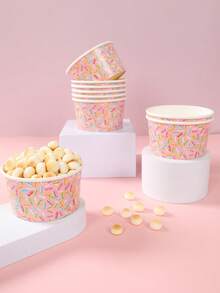 10个彩色糖果造型纸碗，粉色系一次性纸质零食碗，适合婴儿派对、糖果主题生日装饰、婴儿派对装饰、性别揭晓派对用品、粉色糖果主题一周岁生日派对用品、婴儿派对用品、粉色蝴蝶结装饰、粉色女宝宝生日派对装饰 - 糖果 - 查看 2
