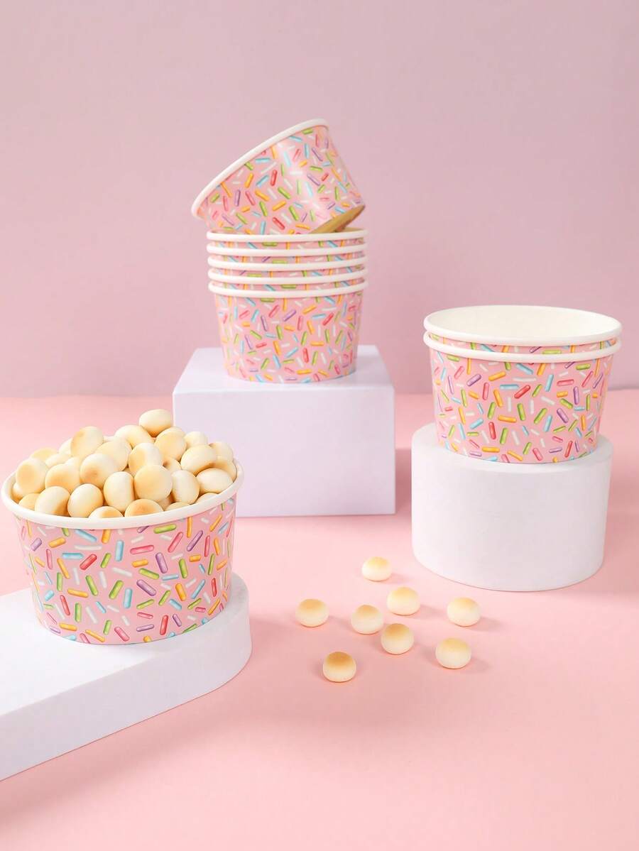 10个彩色糖果造型纸碗，粉色系一次性纸质零食碗，适合婴儿派对、糖果主题生日装饰、婴儿派对装饰、性别揭晓派对用品、粉色糖果主题一周岁生日派对用品、婴儿派对用品、粉色蝴蝶结装饰、粉色女宝宝生日派对装饰