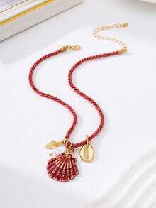 1件手工海星贝壳吊坠项链，海滩度假风饰品，饰有海洋生物吊坠和仿珍珠，适合春夏佩戴 - 項鍊 - 查看 12