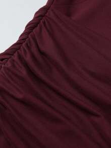 Vestido mujer invierno 2026, elegante, manga larga, corte ajustado, detalles calados, estilo sencillo - Burdeos - Ver 8