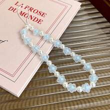 1pc Fashionable Flower & Faux Pearl Beaded Lanyard, Elegant Phone Strap & Bag Charm - Multicolor - View 13