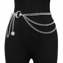 Chaîne de taille en métal ajouré pour femmes, ceinture polyvalente à porter avec des costumes, pulls, robes, accessoire de chaîne de taille décorative, couleur unie en ton doré bohème en aluminium, convient pour toutes les saisons - Chaîne de pantalon multicouche 1 - Voir 7